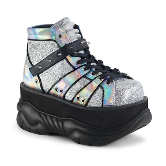Demonia Shoes - Demonia Neptune 100 Glitter and Holographic Rave EDM Platforms MENS 6 WOMENS 8